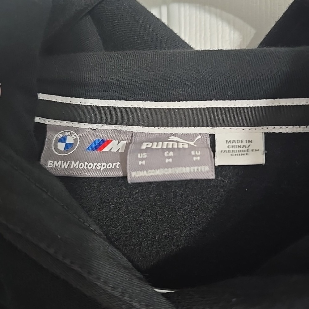 Puma BMW Motorsport Cropped Hoodie Womens Medium Black Sweatshirt 531259-01 - Picture 3 of 6